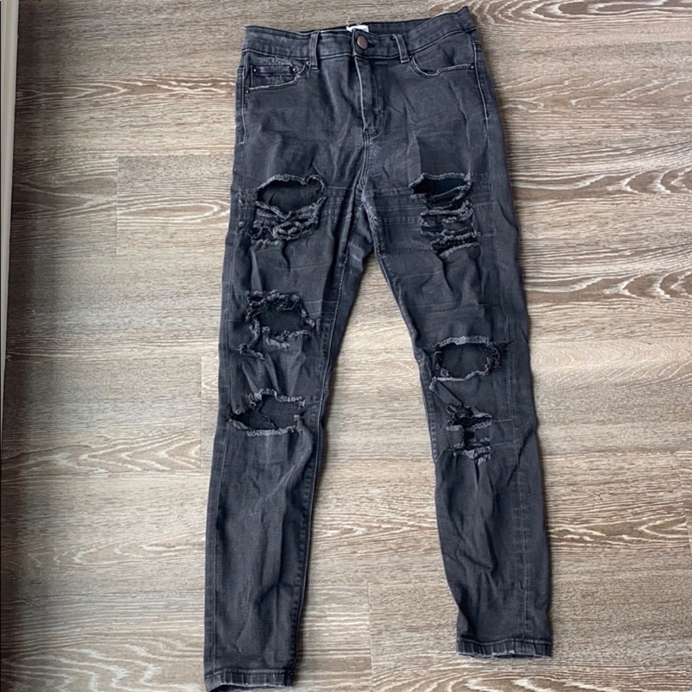 High rise black ripped skinny jeans